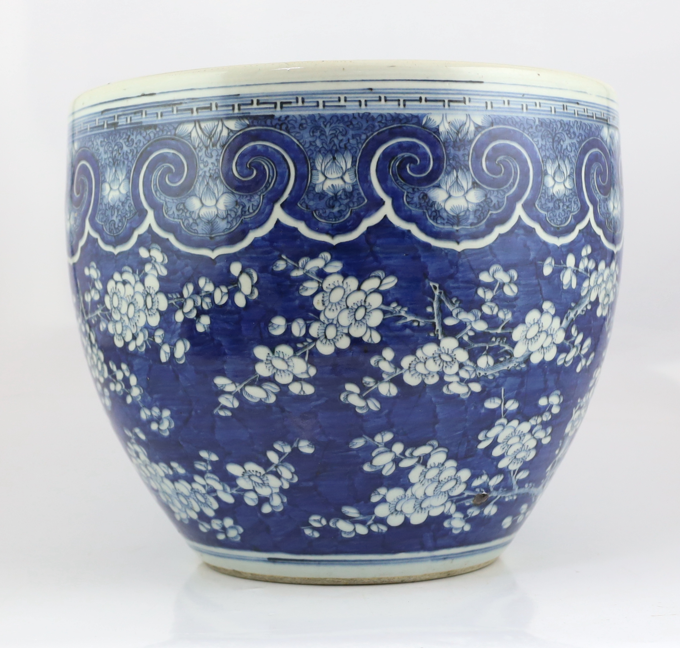 A large Chinese blue and white ‘prunus’ jardiniere, 19th century